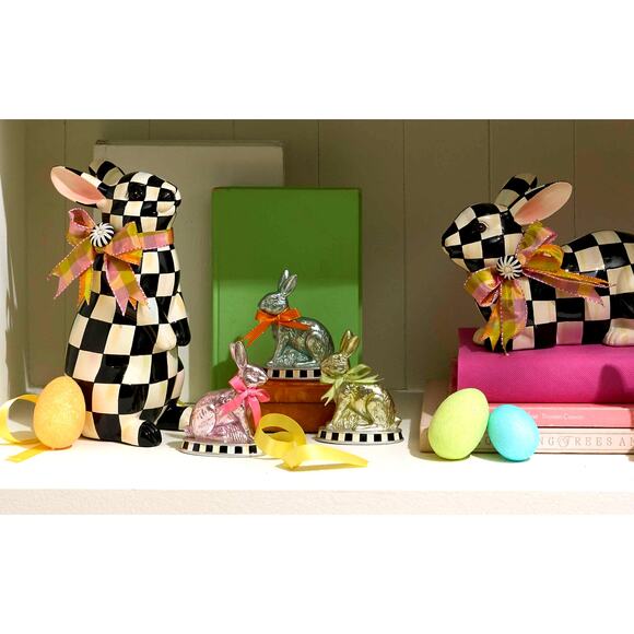 MACKENZIE-CHILDS Calico Mini Foil Bunnies Set of 3 Spring Easter Decor NEW - Picture 4 of 4